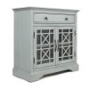 Craftsman Series 32 Inch Wooden Accent Cabinet with Fretwork Glass Front; Earl Gray