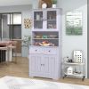 TREXM 70.9" Multifunctional Pantry Cabinet MDF Storage Cabinet with Glass Doors; A Large Drawer and Adjustable Shelves (Antique White)