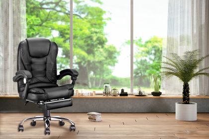 High-back office chair; adjustable ergonomic office chair; computer desk chair with lumbar support and foot cushion; suitable for home office use.