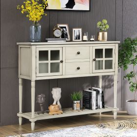 TREXM Sideboard Console Table with Bottom Shelf; Farmhouse Wood/Glass Buffet Storage Cabinet Living Room (Antique Grey)