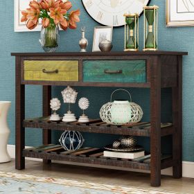 TREXM Console Table Sofa Table Console Tables for Entryway Hallway Bathroom Living Room with Drawers and 2 Tiers Shelves (Colorful)