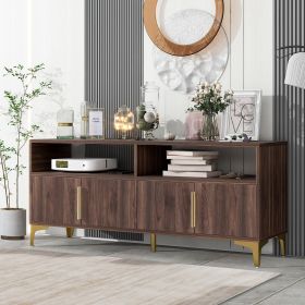 TREXM 58' L Sideboard with Gold Metal Legs and Handles Sufficient Storage Space Magnetic Suction Doors (Brown)