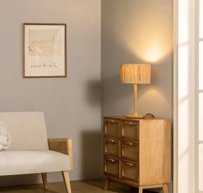 Thebae Solid Wood 21.3&quot; Table Lamp with In-line Switch Control and Grass Made-Up Lampshade