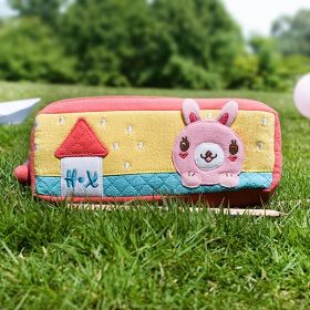 [Rabbit's Home] Embroidered Applique Pencil Pouch Bag / Cosmetic Bag / Carrying Case (7.5*2.8*1.4)