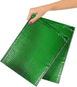 Metallic Green Bubble Mailers 12 x 17; Poly Padded Envelopes Pack of 10; Self Adhesive Padded Shipping Envelopes; Peel and Seal Mail Bubble Envelopes;