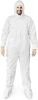 Disposable SF Coveralls. Pack of 5 White Body Protective Suits of Laminated Polypropylene 60 gsm. Medium PPE Workwear with Microporous Film; Hood; Boo