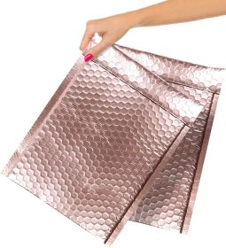 Metallic Rose Gold Bubble Mailers 9.5 x 13.5; Poly Padded Envelopes Pack of 25; Self Adhesive Padded Shipping Envelopes; Peel and Seal Mail Bubble Env