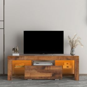 TV Stand with LED RGB Lights; Flat Screen TV Cabinet; Gaming Consoles - in Lounge Room; Living Room; FIR WOOD