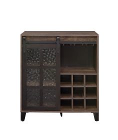 Treju Wine Cabinet; Obscure Glass; Rustic Oak & Black Finish YF