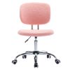 Teddy Velvet Makeup Pink Office Desk Chair Bling Desk, Armless Vanity Desk Task Chair with Wheels 360Â¬âˆž,Bling Desk Nail Desk for Women, Adjustable Hei