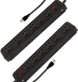 Bosonshop Surge Protector Power Strip with Outlets and USB Charging Ports 6-Foot Cord for Home, Office -Black (2, 6 outlets)