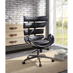 Megan Office Chair in Vintage Black Top Grain Leather & Aluminum YJ