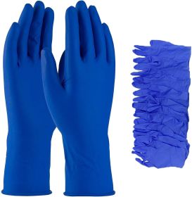 Disposable 14 Mil Blue Latex Gloves. Pack of 50 High Risk Small Glovs 12" Long with Textured Grid for Janitorial; Plumbing; Painting; Automotive; Chem