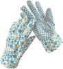 Pack of 12 Ladies Garden Gloves; Assorted Floral Cotton Jersey Medium Size; Green Breathable Gardening Gloves for Woman; Resistant PVC Dotted Palm Glo