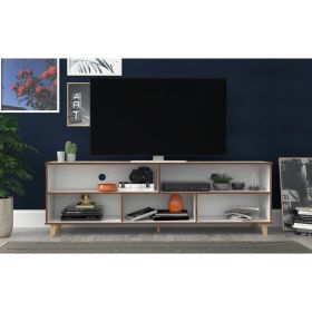 Manhattan Comfort Warren 70.87 TV Stand with 5 Shelves in White and Oak