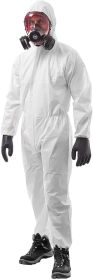 Hazmat Suits Disposable 3X-Large. Pack of 5 Disposable Coveralls. 60 gsm Microporous Protective Suits with Attached Hood; Boots; Zipper Front; Elastic