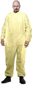 Yellow Disposable Coveralls Medium; Liquid Resistant Hazmat Suits Disposable Pack Of 5; Polyethylene Coated Polypropylene Protective Suits 82 GSM With