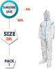 Disposable Coverall. White Polypropylene 50 gsm Overall with Waterproof Microporous Film. Laminated XX-Large Full Body Protective Suit with Hood and B