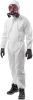 Hazmat Suits Disposable Coveralls 4X-Large. Pack of 5 White Protective Suits with Attached Hood; Zipper Front. 60 gsm Microporous Paint Suit; Protecti