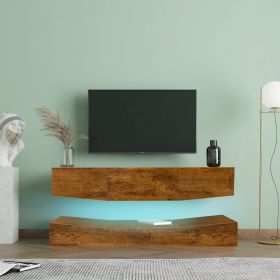 MDF UP And Down WALL-MOUNTED TV Cabinet With Three Drawers &amp; LED Lights; Walnut