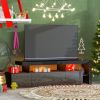 ON-TREND Modern Style 16-colored LED Lights TV Cabinet; UV High Gloss Surface Entertainment Center with DVD Shelf; Up to 70 inch TV; Black