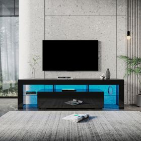 Modern gloss black TV Stand for 80 inch TV ; 20 Colors LED TV Stand w/Remote Control Lights