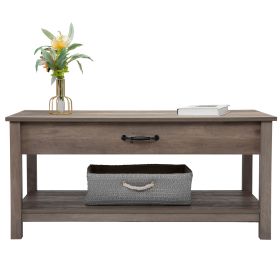 Rustic Wood Lift Top Coffee Table with Hidden Compartment and Open Shelf for Home, Living Room, Office, Cement Gray