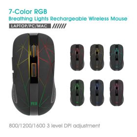 Rii RM200 Wireless Mouse,2.4G Wireless Mouse 5 Buttons Rechargeable Mobile Optical Mouse with USB Nano Receiver,3 Adjustable DPI Levels,Colorful LED L