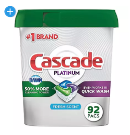 Cascade Platinum ActionPacs Dishwasher Detergent Pods, Fresh Scent (92 ct.)