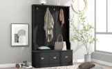 ON-TREND Hall Tree with 4 Hooks and 3 Large Drawers; Coat Hanger; Entryway Bench; Storage Bench; 3-in-1 Design; for Entrance; Hallway (Black)