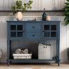 TREXM Sideboard Console Table with Bottom Shelf; Farmhouse Wood/Glass Buffet Storage Cabinet Living Room (Antique Navy)