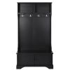 TREXM Hall Tree Entryway Bench with Shelves Cabinet and Four Hooks; 3-in-1 Design; Black (Restock in Late August)