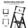 4 Step Ladder;  Retractable Handgrip Folding Step Stool with Anti-Slip Wide Pedal;  Aluminum Step Ladders 4 Steps;  300lbs Safety Household Ladder