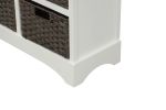 TREXM Rustic Storage Cabinet with Two Drawers and Four Classic Rattan Basket for Dining Room/Living Room (White)