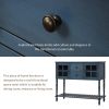 TREXM Sideboard Console Table with Bottom Shelf; Farmhouse Wood/Glass Buffet Storage Cabinet Living Room (Antique Navy)