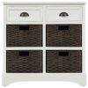 TREXM Rustic Storage Cabinet with Two Drawers and Four Classic Rattan Basket for Dining Room/Living Room (White)