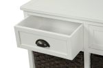 TREXM Rustic Storage Cabinet with Two Drawers and Four Classic Rattan Basket for Dining Room/Living Room (White)