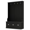 ON-TREND Hall Tree with 4 Hooks and 3 Large Drawers; Coat Hanger; Entryway Bench; Storage Bench; 3-in-1 Design; for Entrance; Hallway (Black)