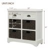 TREXM Rustic Storage Cabinet with Two Drawers and Four Classic Rattan Basket for Dining Room/Living Room (White)