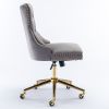 A&A Furniture Office Chair,Velvet Upholstered Tufted Button Home Office Chair with Golden Metal Base,Adjustable Desk Chair Swivel Office Chair (Gray)