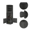 Syrah Corner Bar Cabinet; Eight Bottle Cubbies; Double Door; Two Open Shelves -Smokey Oak