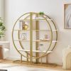 4 Tiers Home Office Open Bookshelf; Round Shape; Different Placement Ways; MDF Board; Gold Metal Frame; White