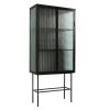 Retro Style Fluted Glass High Cabinet Storage Dual Doors Three Detachable Wide Shelves Enclosed Dust-free Storage for Living Room Bathroom Dining Room