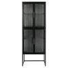 Elegant Floor Storage Cabinet with 4 Tempered Glass Doors; Display High Cabinet with Adjustable Shelves Black Color for Entryway; Living Room; Bedroom