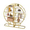 4 Tiers Home Office Open Bookshelf; Round Shape; Different Placement Ways; MDF Board; Gold Metal Frame; White