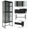 Elegant Floor Storage Cabinet with 4 Tempered Glass Doors; Display High Cabinet with Adjustable Shelves Black Color for Entryway; Living Room; Bedroom