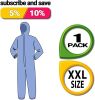 Disposable Coverall XX-Large Size Blue Polypropylene Overall SMS with Zipper; Hood; Elastic Cuffs; Ankles; Waist; No Pockets. Unisex Workwear for Clea