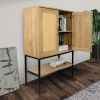 2 Rattan Doors Free Standing Sideboard Storage Cabinet with Bottom Shelf for Kitchen Dinning Room Living Room, Natural Color