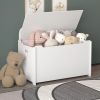 Kids Wooden Toy Box/Bench with Safety Hinged Lid (White)