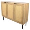 Elegant Kitchen Buffet Storage Cabinet with 3 Rattan Doors for Bedroom Living Room Kitchen Cupboard Wooden Furniture with 3-Tier Shelving ,Natural Col